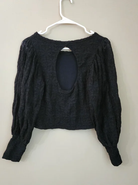 Free People Black Lace Puff Sleeve Long Sleeve Top Women Size M - Picture 3 of 11